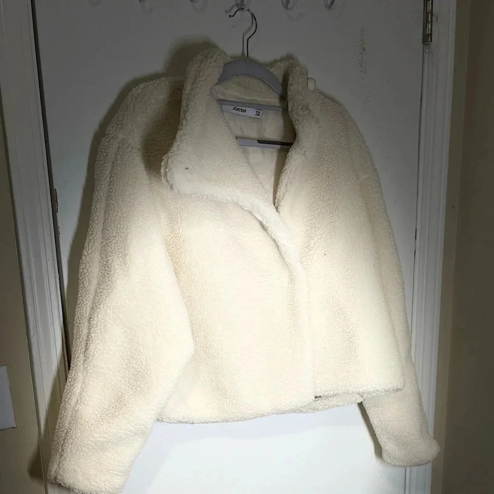 Just Fab faux shearling wrap jacket new with the tag bone white XXL - Picture 15 of 16